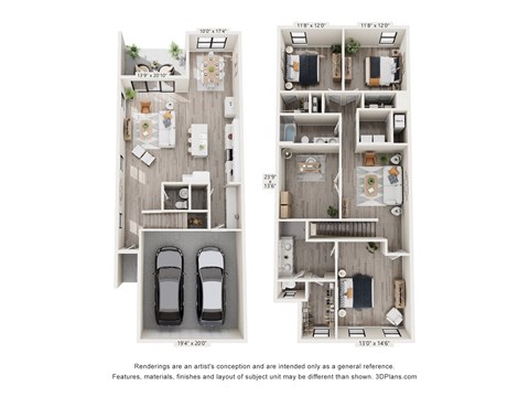 Floor plan for 4 beds, 2.5 baths, 2260 sqft